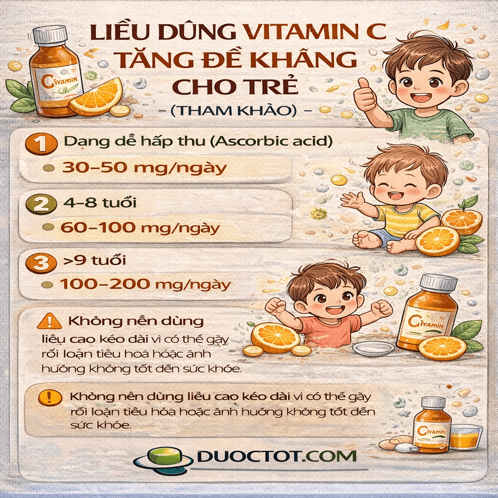 Liều Vitamin C tăng đề kháng cho trẻ em